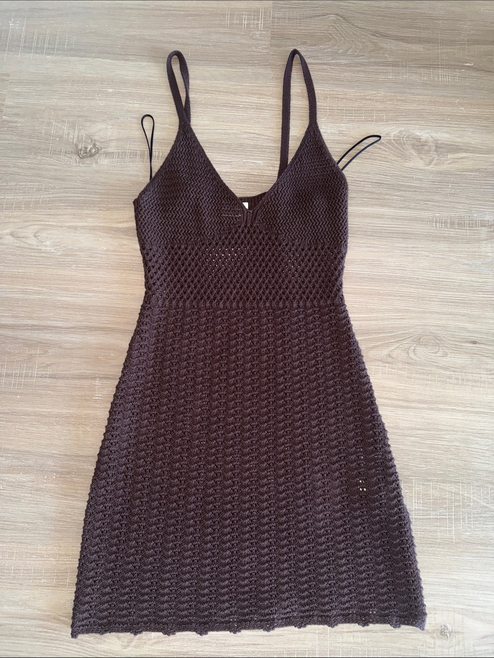 Aritzia Evie Mini Dress Chocolate Brown Crochet size S NWOT